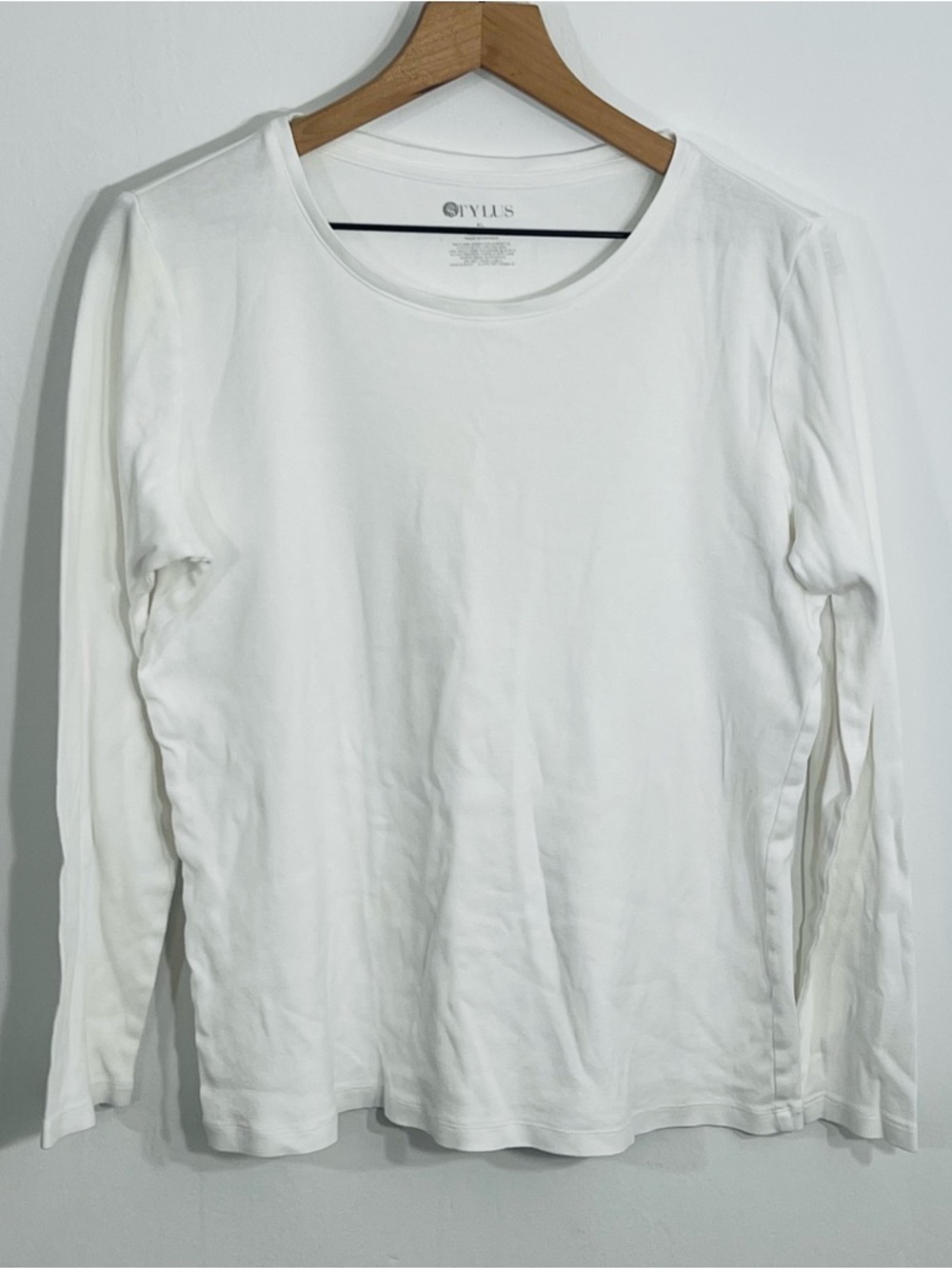 Stylus White Long Sleeve Pullover Scoop Neck Casual Top 100% Cotton Layering Top - Picture 1 of 4